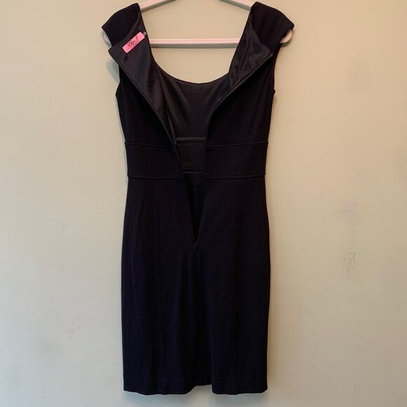 Eliza J Sheath Dress Women 4 Black Boat Neck Knee Length Sleeveless LBD Lined38 - Picture 9 of 14